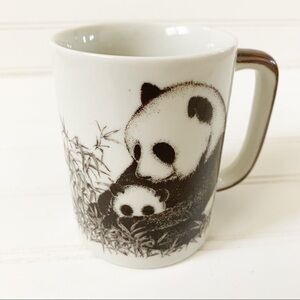 Vintage Panda Mug with Brown Drip Glaze Handle